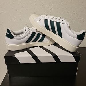 Adidas Streettalk White Sneakers with Dark Green Stripes